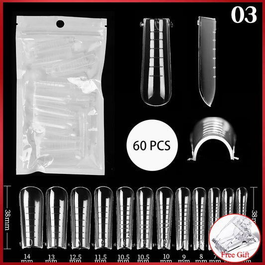 60Pcs/Bag Nail Forms For Nail Extension Half/Full Cover Nail Tips For Quick Building UV Gel Long Coffin False Tips Nail Forms