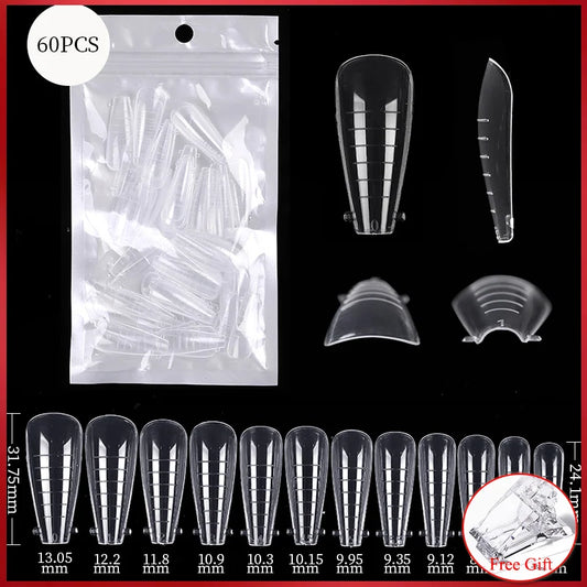 60Pcs/Bag Nail Forms For Nail Extension Half/Full Cover Nail Tips For Quick Building UV Gel Long Coffin False Tips Nail Forms