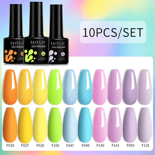 LILYCUTE 10PCS/Set Gel Nail Polish Set Pink Purple Nail Gel Semi Permanent UV LED Varnish Nail Art Design Soak Off Nail Gel Set