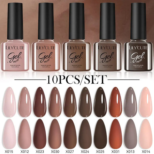 LILYCUTE 10PCS/Set Gel Nail Polish Set Pink Purple Nail Gel Semi Permanent UV LED Varnish Nail Art Design Soak Off Nail Gel Set