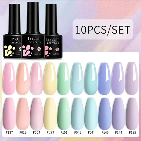 LILYCUTE 10PCS/Set Gel Nail Polish Set Pink Purple Nail Gel Semi Permanent UV LED Varnish Nail Art Design Soak Off Nail Gel Set