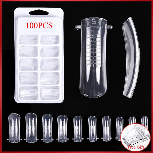 60Pcs/Bag Nail Forms For Nail Extension Half/Full Cover Nail Tips For Quick Building UV Gel Long Coffin False Tips Nail Forms