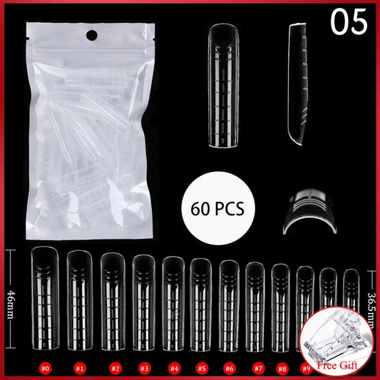 60Pcs/Bag Nail Forms For Nail Extension Half/Full Cover Nail Tips For Quick Building UV Gel Long Coffin False Tips Nail Forms