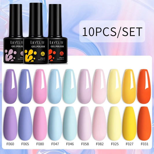 LILYCUTE 10PCS/Set Gel Nail Polish Set Pink Purple Nail Gel Semi Permanent UV LED Varnish Nail Art Design Soak Off Nail Gel Set