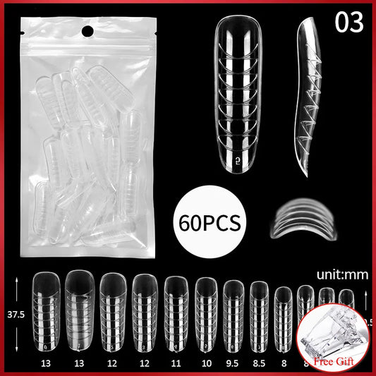 60Pcs/Bag Nail Forms For Nail Extension Half/Full Cover Nail Tips For Quick Building UV Gel Long Coffin False Tips Nail Forms