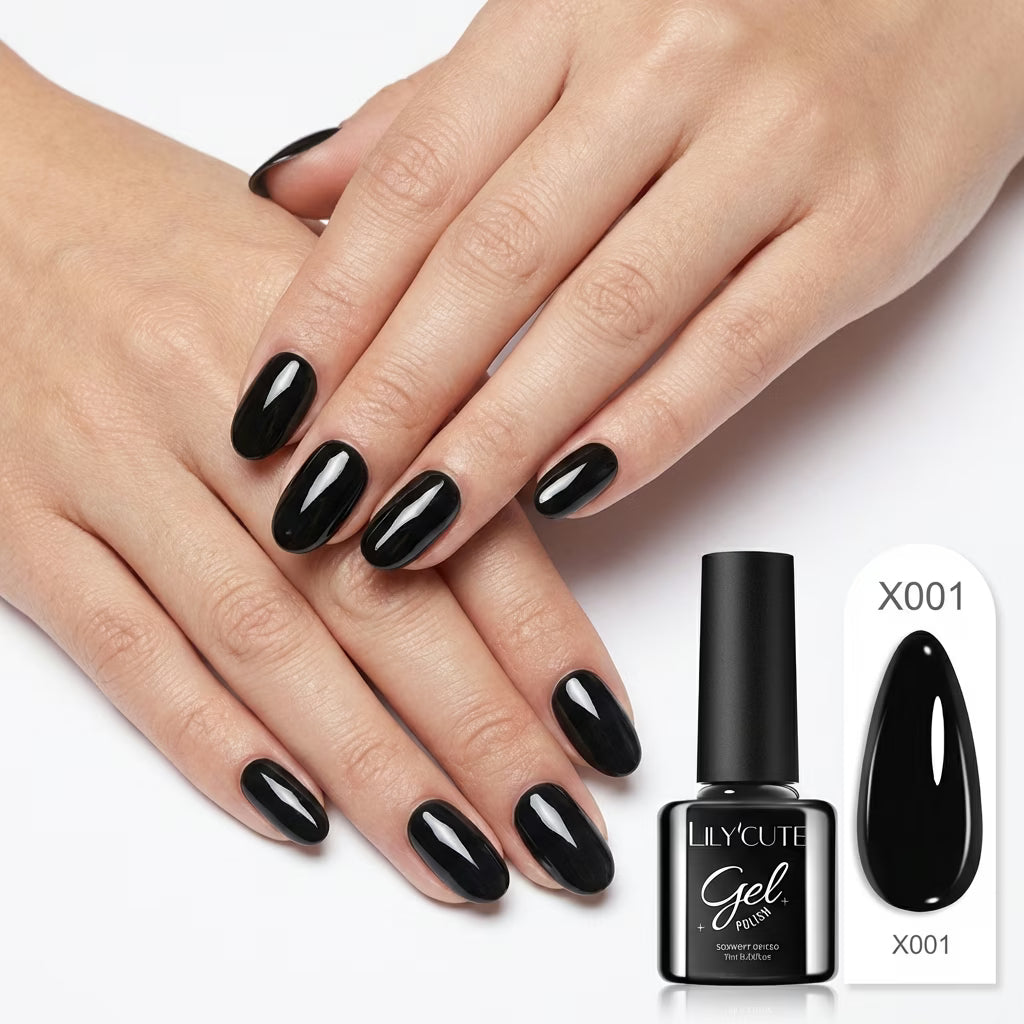 LILYCUTE Black Nail Gel Polish 7ml (X001) UV LED - LILYCUTE - Two Hands Swatch