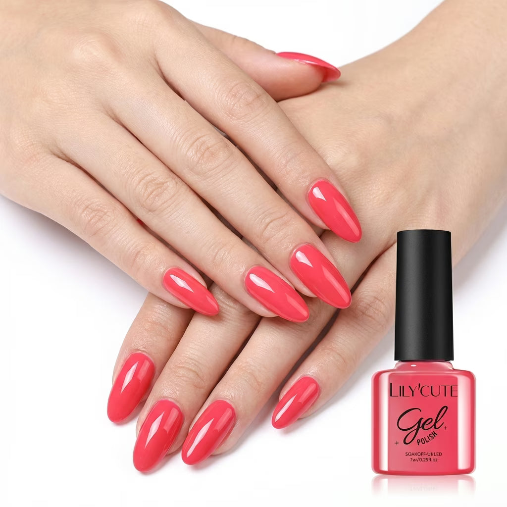LILYCUTE Coral Red Nail Gel Polish 7ml (X104) UV LED - LILYCUTE - Two Hands Swatch