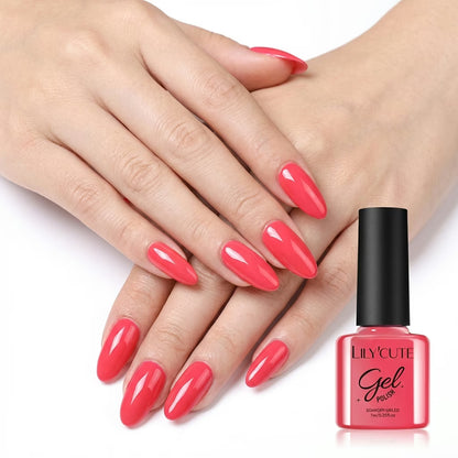 LILYCUTE Coral Red Nail Gel Polish 7ml (X104) UV LED - LILYCUTE - Two Hands Swatch